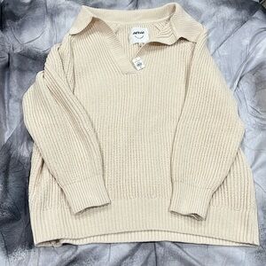 Aerie cream collared sweater size large